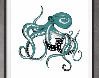 Octopus Wall Art Print - Octopus print - Octopus Decor - Coastal Wall Art - Beach House decor - Octopus Art