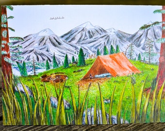 Mountain Camping Card - Camping Card - Illustrated Cards - Nature Lover Gift - Blank Notecards - Colorado Mountains - Mountain Card - Boxed