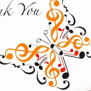 Butterfly Thank You Card Music Note Thank You Butterfly Etsy