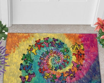 Grateful Dead inspired Dancing Bears Rainbow Doormats & Welcome Mats 