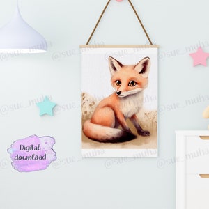 DIY Art Print, Fox Art, Fox Print, Nursery Art, Home Decor, Fox Painting,  Baby Fox, Woodland Animals, Digital Download