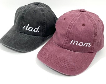 Mom and Dad Hats, Mom Baseball Cap, Dad Hat, Mama Hat, Embroidered Womens Hat, Mom Dad Gift, Pregnancy Announcement Hats, New Parents Gift