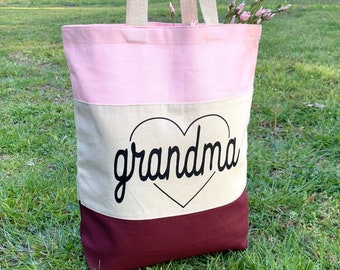Grandma Heart Canvas Tote Bag, Beach Bag, Gift for Grandma, Grandma Gifts, Grandmother Gift, Mothers Day Gift for Grandma, Shopping Bag