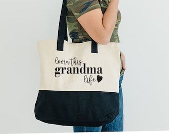 Grandma Life Canvas Tote Bag, Beach Bag, Gift for Grandma, Grandma Gifts, Grandmother Gift, Lovin This Grandma Life, Mother’s Day Gift