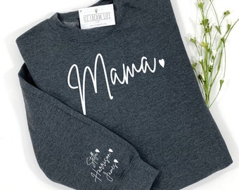 Personalized Mama Sweatshirt with Kids Names, Custom Mama Sweatshirt Names on Sleeve, Crewneck Sweatshirt, Gift for Mom, Mothers Day Gift