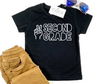 Second Grade Shirt First Day School Shirt, 2nd Grade Back to School Shirt for Boy Girl, 1st Day 2nd Grade Shirt Kids Tshirt Black and White