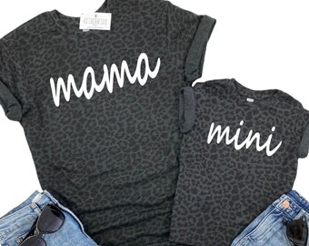 Mama Mini Shirts, Matching Mommy and Me Shirts, Womens Leopard Print Shirt, Gift for Girl Mom, Mom and Girl Matching Mom Daughter Tees