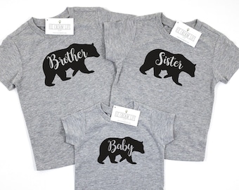 Matching Sibling Bear Shirts Brother Bear Sister Bear Baby Bear, Matching Family Shirts, Baby Announcement Sibling Set Brothers Sisters