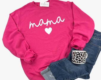 Mama Heart Sweatshirt, Womens Sweater Matching Mommy and Me, Mama Mini Sweatshirts, Mothers Day Gift for Mom of Girls, Pink Sweatshirt