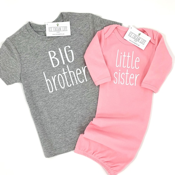 Big Brother Little Sister Shirts Gown Matching Siblings Boy Girl Shirts Sibling Announcement Coming Home Outfit Little Sister Baby Girl Gift