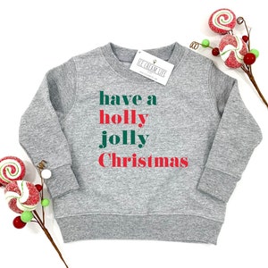 Holly Jolly Christmas Sweatshirt Kids Toddler Youth Christmas Sweater, Christmas Shirts for Kids Long Sleeve Pullover Toddler Boy or Girl