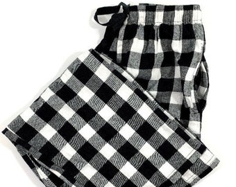 Black and White Buffalo Plaid Pants, Flannel Pajama Pants, Adult Unisex Flannel Pant, Matching Christmas Pajamas Pants Shirt Option