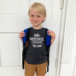Camisa preescolar Camisa del primer día de la escuela, hola preescolar, Camisas de regreso a la escuela con nombre, Camisa del 1er día Niño Niña Camiseta personalizada