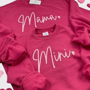 Puff Mama Sweatshirt Pink Mama Mini Matching Sweaters, Mothers Day Gift, Puff Print Womens Crewneck Mother Daughter Matching Shirts Mom Gift