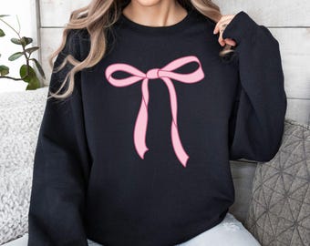 Coquette Bow Sweatshirt, Womens Crewneck, Womens Pink Bow Sweater, Trendy Bow, Womens Sweatshirt, Cute Coquette Shirts, Girly Gift for Her