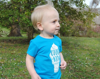 Cool Kid Ice Cream Cone Blue Tee Shirt, Ice Cream Party, Baby Toddler Youth Kids Shirts