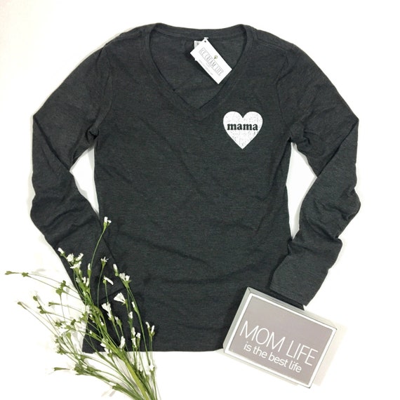 Mama Heart Shirt Womens Long Sleeve Vneck Shirt, Mom Shirt, Mama Shirts, Womens Long Sleeve Shirts, Fall Shirts, Gift for Mom, Womens Tops