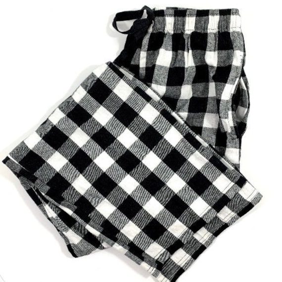 Black and White Buffalo Plaid Pants, Flannel Pajama Pants, Adult