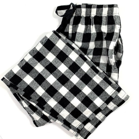 Black and White Buffalo Plaid Pants, Flannel Pajama Pants, Adult Unisex Flannel  Pant, Matching Christmas Pajamas Pants Shirt Option 