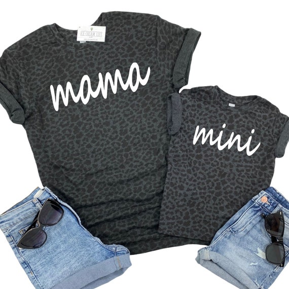 Mama Mini Shirts, Matching Mommy and Me Shirts, Womens Leopard Print Shirt, Gift for Girl Mom, Mom and Girl Matching Mom Daughter Tees