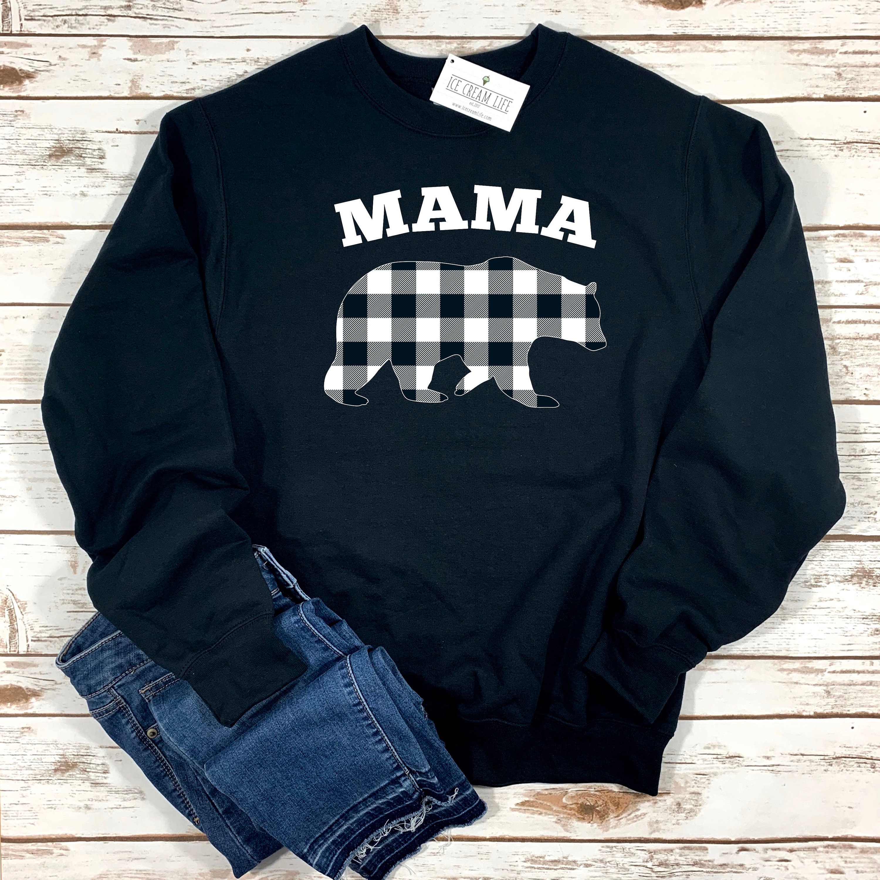 Mama Bear Womens Sweatshirt Pullover Buffalo Plaid Adult Unisex Long Sleeve Sweater Mama Bear Gift for Mom Family Bear Shirts Etsy