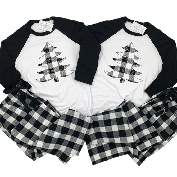 Black and White Buffalo Plaid Pants, Flannel Pajama Pants, Adult Unisex Flannel  Pant, Matching Christmas Pajamas Pants Shirt Option 