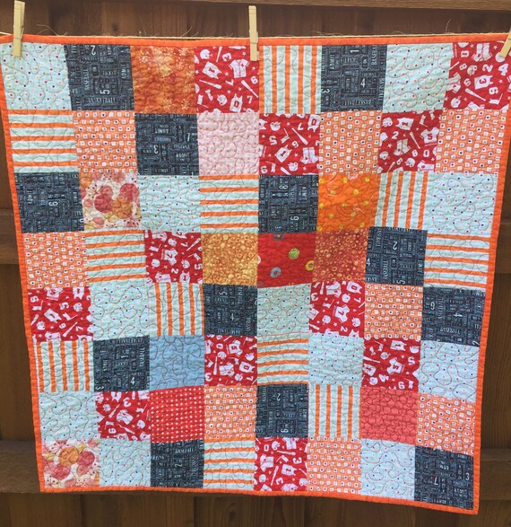 Baby Quilt Bright Orange & Red Quilt Baby Quilt Handmade in | Etsy