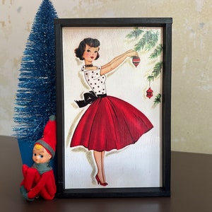Christmas Seasonal Decor Vintage Images on wood, 50s christmas