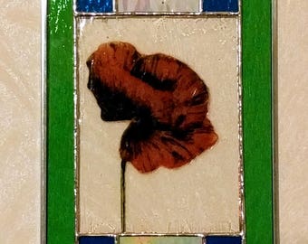 6x8 Inch Stained Glass and Fused Glass Poppy Flower