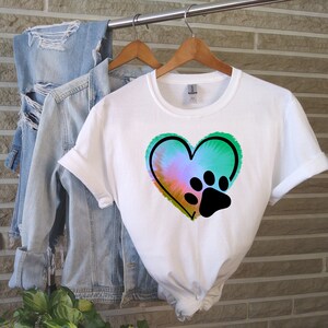 Dog Lover Shirt for Cat Lover Paw Print Heart shirt Short-Sleeve Unisex T-Shirt
