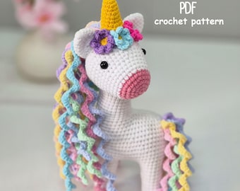 Padrão de crochê Amigurumi de unicórnio: Animal de Pelúcia (Padrão em PDF)