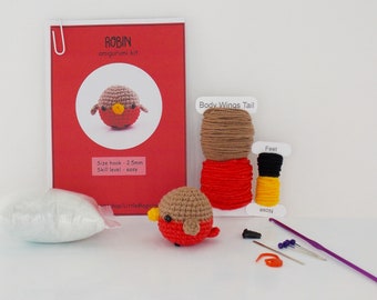 DIY amigurumi crochet kit little bird robin / craft project crochet robin / hand made bird robin /
