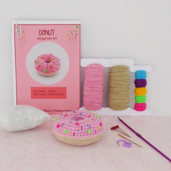 DIY amigurumi crochet kit donut / craft project crochet donut / handmade donut /