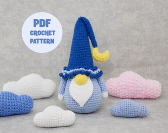 Amigurumi-haakpatroon nachtkabouter / maan / wolk /