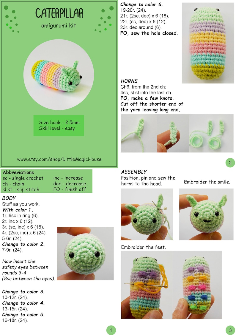 DIY amigurumi crochet kit little caterpillar / craft project crochet caterpillar / image 5