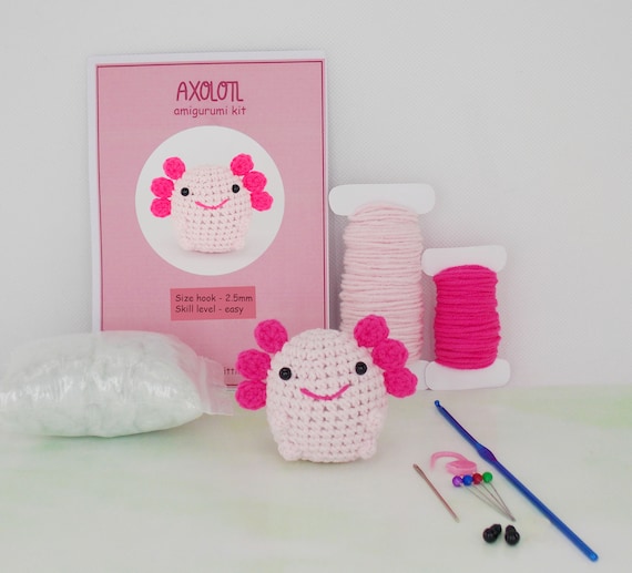 DIY Amigurumi Crochet Kit Little Axolotl / Craft Project Crochet Axolotl /  Handmade Axolotl / 