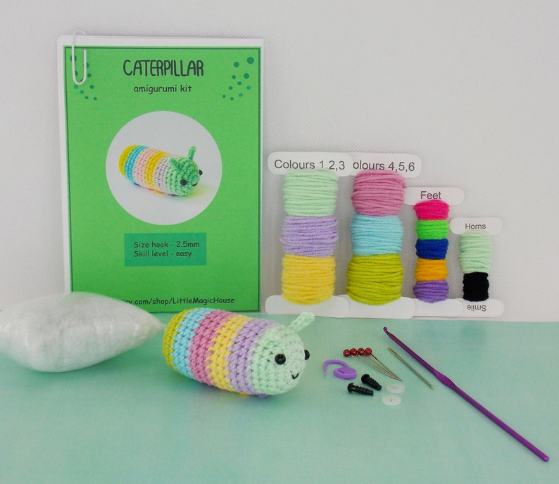 DIY amigurumi crochet kit little caterpillar / craft project crochet caterpillar / image 1