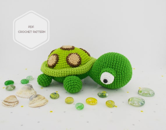 Crochet Turtle, Cute Amigurumi Green Turtle Stuffed Animal Plushie