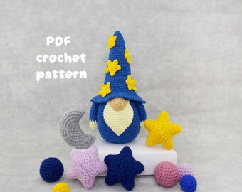 Amigurumi crochet pattern night gnome / moon / star /