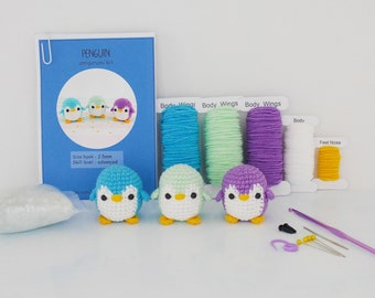 DIY amigurumi crochet kit pequeño pingüino / proyecto artesanal crochet pingüino / amigurumi pingüino /