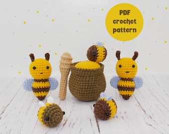 Amigurumi-haakpatroon honingset / een pot honing / bijen /