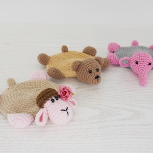 Amigurumi crochet pattern cup coasters / bear / sheep / elephant /