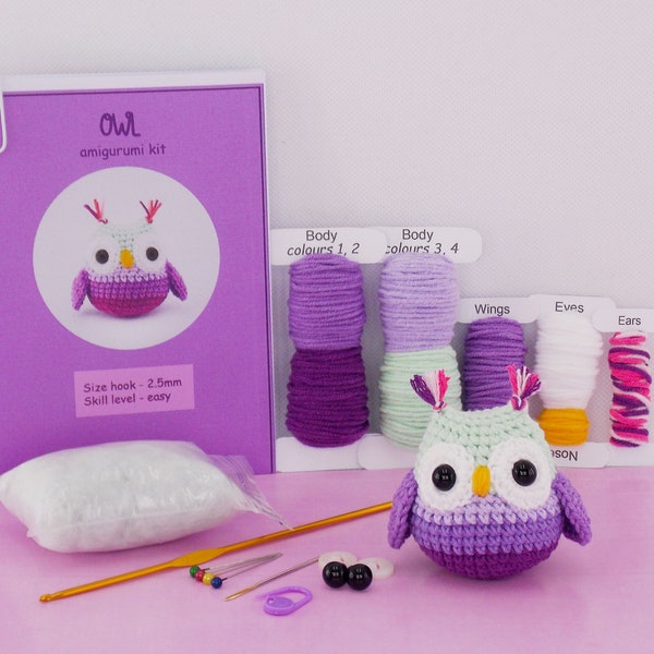 DIY amigurumi crochet kit little owl  / craft project crochet owl / handmade owl /