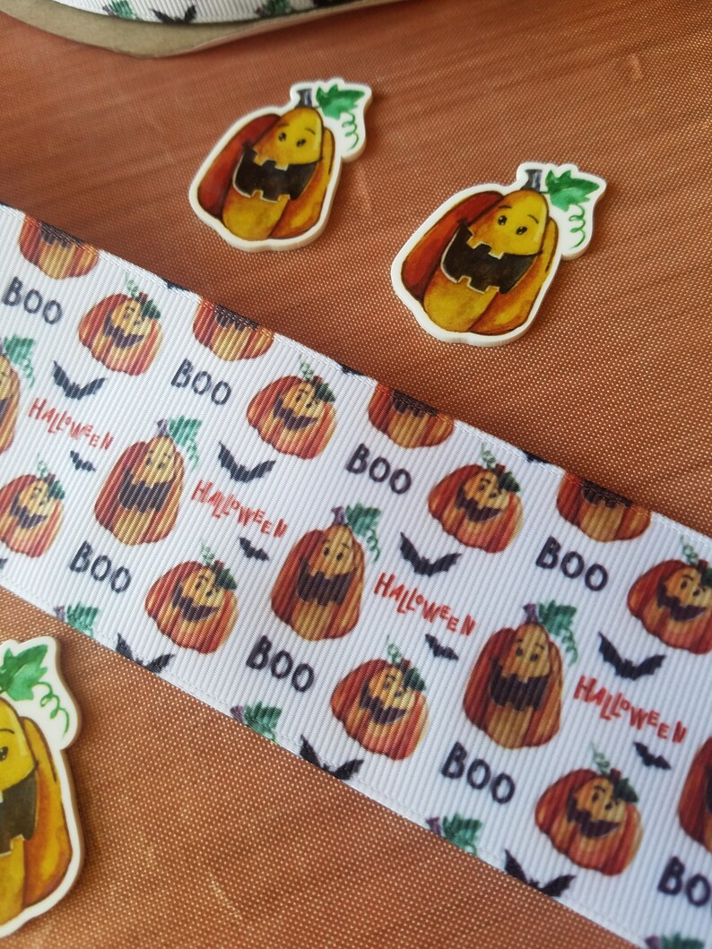 Scary Pumpkin Ribbon THREE yard lot Plastic Resin Embellishment Lot of THREE