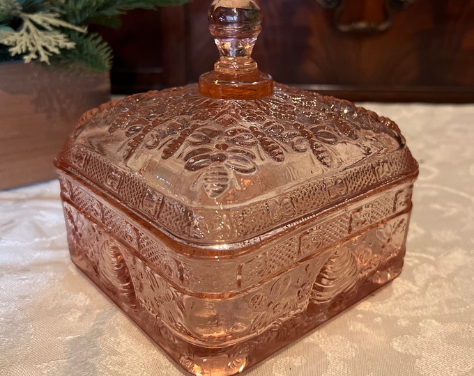 Pink Tiara Honey Bee Candy Dish by Indiana Glass Company Etsy