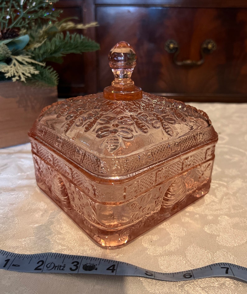 Pink Tiara Honey Bee Candy Dish by Indiana Glass Company Etsy