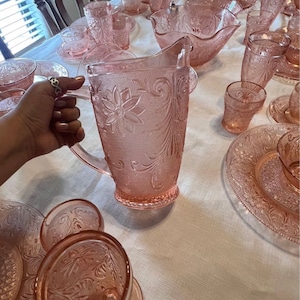 Pink / peach Tiara pitcher by Indiana glass Company