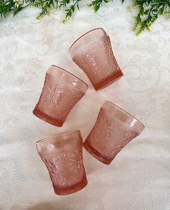 4 Pink Tiara Juice Cups by Indiana Glass Company Etsy