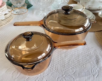 Vision by Corning USA 2.5 L and 1 L Amber/ brown glass pots like new