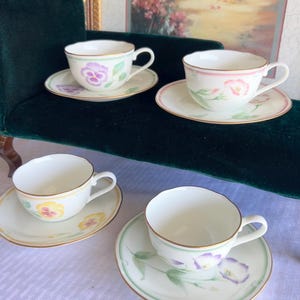 set of 4 Vintage Noritake Sakata Japan teacups Pink Magnolia/ purple floral /  Flower Gilded/ Cup Saucer Sets